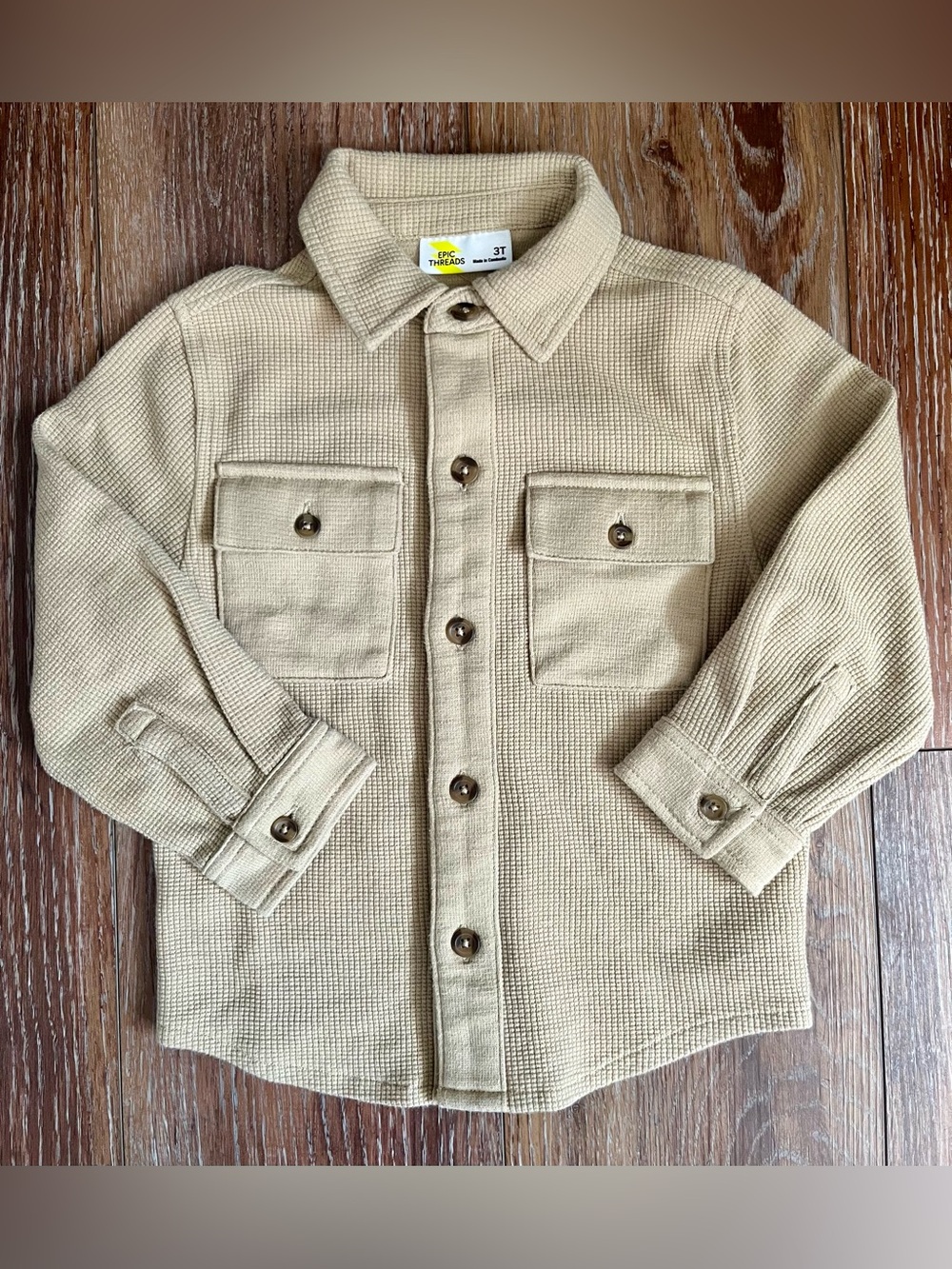 Epic Threads Toddler Boy Oatmeal Waffle Knit Shacket Size 3T